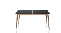 Table extensible en chêne et céramique allonges bois avec bois teinte naturelle et plateau céramique effet ardoise 140x100 cm