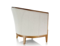 Fauteuil ancien accoudoirs moulurés bois teinte ancienne et tissu beige naturel