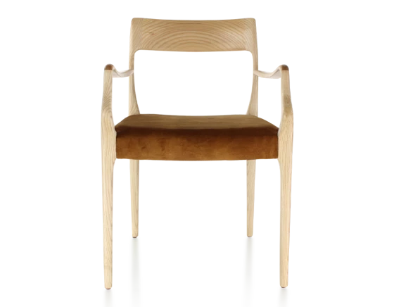 Chaise scandivave avec accoudoirs bois teinte naturelle assise tissu velours bronze