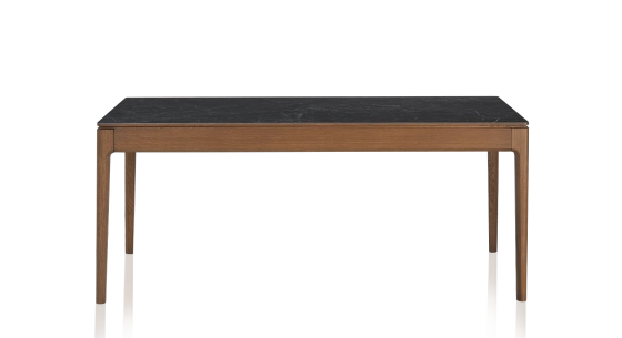 Table salle à manger en chêne et céramique 8 personnes avec bois teinte noyer et plateau céramique effet ardoise 210x100 cm