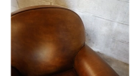 Leather club armchair dark brown studded armrests