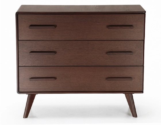 Commode 3 tiroirs en chêne bois teinte marron foncé