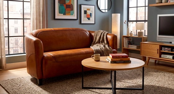2 seater leather club sofa light brown