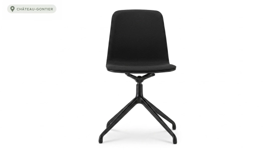 Chaise de bureau sans roulettes dossier bois teinte noire intense assise tissu noir