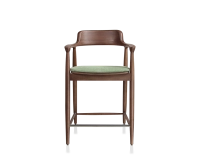 Tabouret de bar h60 cm bois teinte noyer assise tissu vert Tabouret de bar h60 cm bois teinte noyer assise tissu vert