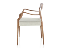 Scandinavian armchair with armrests wood stained walnut seat natural beige fabric Scandinavian armchair with armrests wood stained walnut seat natural beige fabric