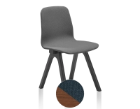 Upholstered oak designer chair walnut stained wood, blue fabric seat Upholstered oak designer chair walnut stained wood, blue fabric seat