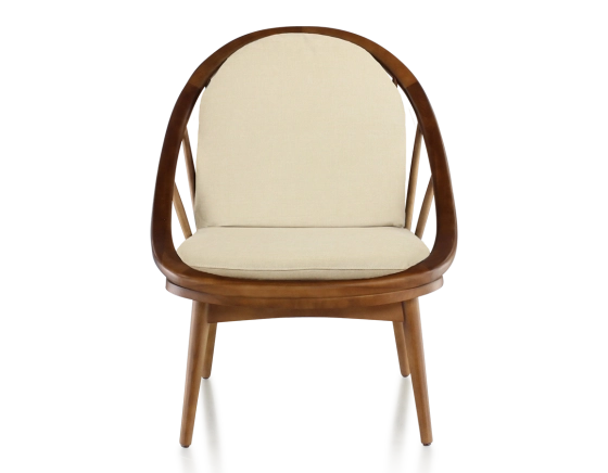 Scandinavian armchair cherry-stained wood and cream fabric