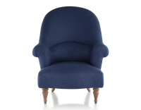 Fauteuil crapaud avec accoudoirs pieds bois teinte noyer et tissu bleu marine haut dossier Fauteuil crapaud avec accoudoirs pieds bois teinte noyer et tissu bleu marine haut dossier