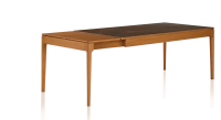 Table extensible 6 à 10 personnes en chêne et céramique allonges bois avec bois teinte merisier et plateau céramique brun oxydé 140x90 cm Table extensible 6 à 10 personnes en chêne et céramique allonges bois avec bois teinte merisier et plateau céramique brun oxydé 140x90 cm