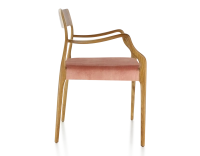 Scandinavian armchair with armrests cherry-stained wood, pale pink velvet seat Scandinavian armchair with armrests cherry-stained wood, pale pink velvet seat