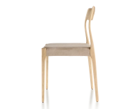 Chaise scandinave bois teinte naturelle assise tissu velours taupe clair Chaise scandinave bois teinte naturelle assise tissu velours taupe clair
