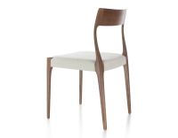 Chaise scandinave bois teinte marron foncé assise tissu beige naturel Chaise scandinave bois teinte marron foncé assise tissu beige naturel