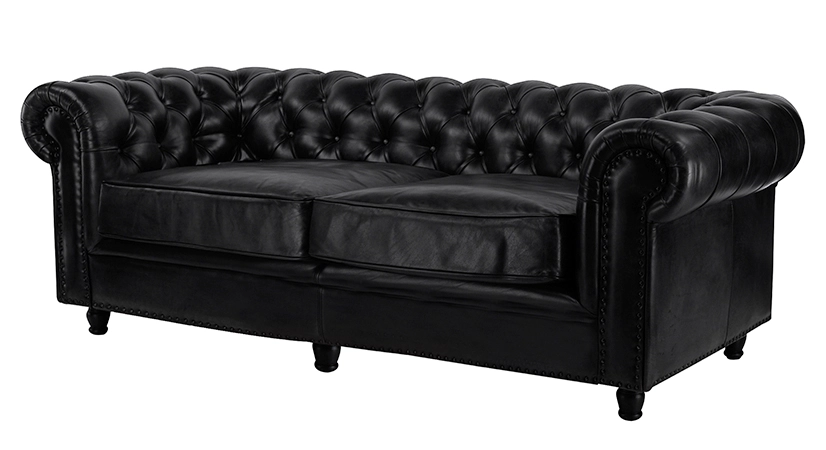 3 seater Chesterfield leather sofa black studded armrests 3 seater Chesterfield leather sofa black studded armrests