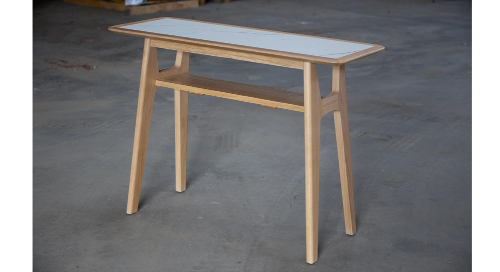 Fixed console without drawer in natural oak and white marble effect ceramic 100x40 cm Fixed console without drawer in natural oak and white marble effect ceramic 100x40 cm
