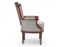 Louis XVI style bergère armchair wood antique stain and natural beige fabric Louis XVI style bergère armchair wood antique stain and natural beige fabric