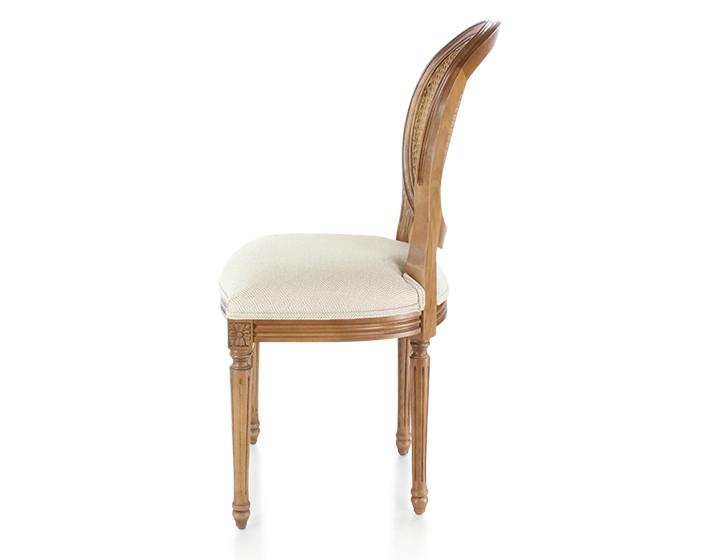 Chaise ancienne style Louis XVI bois teinte ancienne dossier canné assise tissu chevron beige Chaise ancienne style Louis XVI bois teinte ancienne dossier canné assise tissu chevron beige