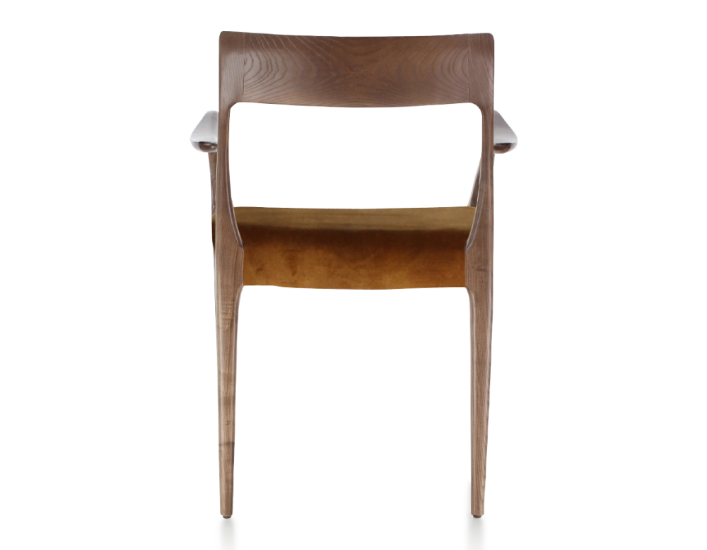 Chaise scandinave avec accoudoirs bois teinte marron foncé assise tissu velours bronze Chaise scandinave avec accoudoirs bois teinte marron foncé assise tissu velours bronze