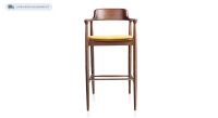 Bar stool h80 cm walnut-stained wood, yellow fabric seat