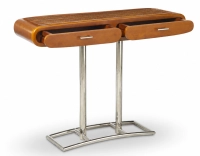 Consola art déco de dos cajones métal et bois teinte merisier