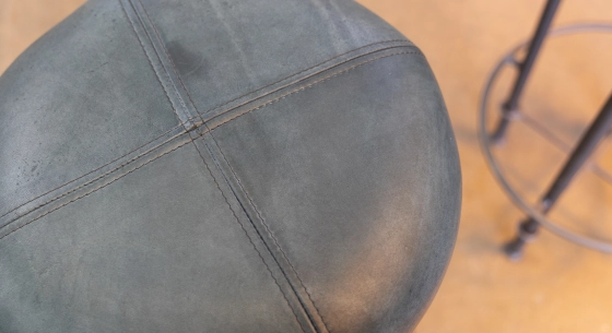 Set of 2 vintage leather bar stools blue