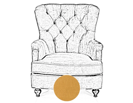 Fauteuil Chesterfield tissu jaune haut dossier