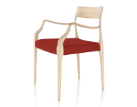 Scandinavian armchair with armrests natural wood stain burgundy fabric seat Scandinavian armchair with armrests natural wood stain burgundy fabric seat