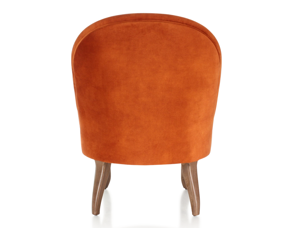 Fauteuil crapaud sans accoudoirs pieds bois teinte noyer et tissu velours terracotta Fauteuil crapaud sans accoudoirs pieds bois teinte noyer et tissu velours terracotta