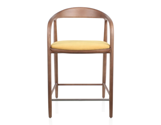 Bar stool H60 cm walnut-stained wood and yellow fabric