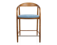 Tabouret de bar H60 cm bois teinte merisier et tissu bleu jean Tabouret de bar H60 cm bois teinte merisier et tissu bleu jean