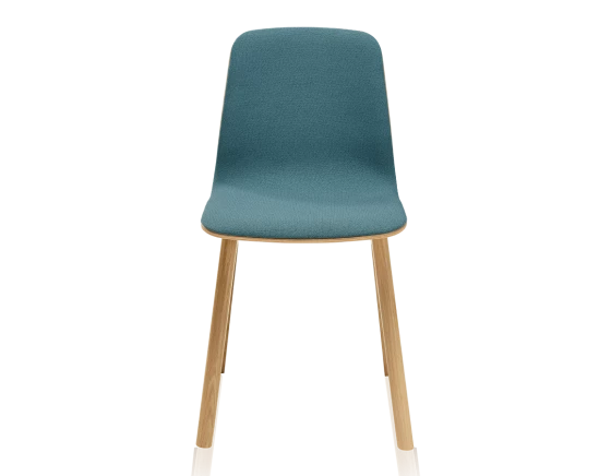 Chaise design teinte naturelle assise tissu bleu océan