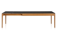 Table extensible en chêne et céramique 6 à 10 personnes allonges céramique avec bois teinte merisier et plateau et allonges céramique effet marbre noir 140x90 cm Table extensible en chêne et céramique 6 à 10 personnes allonges céramique avec bois teinte merisier et plateau et allonges céramique effet marbre noir 140x90 cm