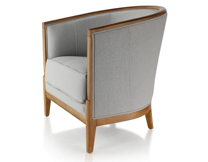 Fauteuil ancien bois teinte merisier et tissu gris clair Fauteuil ancien bois teinte merisier et tissu gris clair
