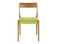 Chaise scandinave bois teinte merisier assise tissu vert pomme Chaise scandinave bois teinte merisier assise tissu vert pomme