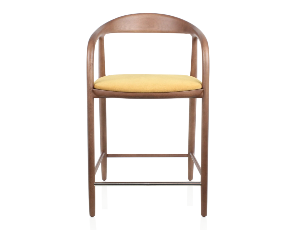 Bar stool H60 cm walnut-stained wood and yellow fabric Bar stool H60 cm walnut-stained wood and yellow fabric