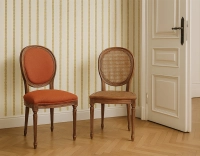 Chaise ancienne style Louis XVI bois teinte ancienne dossier canné assise tissu velours terracotta Chaise ancienne style Louis XVI bois teinte ancienne dossier canné assise tissu velours terracotta