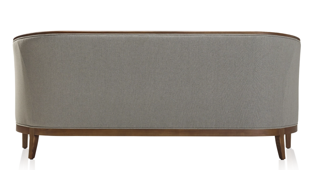 Canapé ancien 3 places bois teinte noyer et tissu gris clair Canapé ancien 3 places bois teinte noyer et tissu gris clair