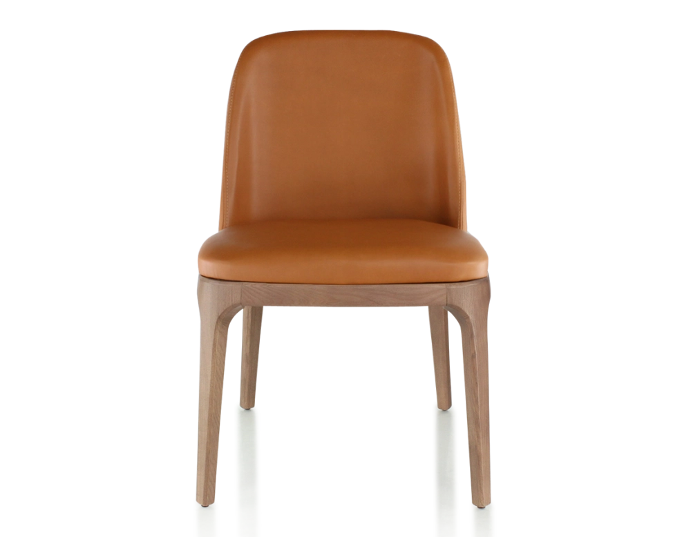 Chaise design bois teinte noyer et cuir caramel Chaise design bois teinte noyer et cuir caramel