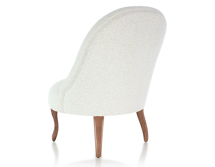 Fauteuil crapaud sans accoudoirs pieds bois teinte noyer et tissu bouclé blanc Fauteuil crapaud sans accoudoirs pieds bois teinte noyer et tissu bouclé blanc