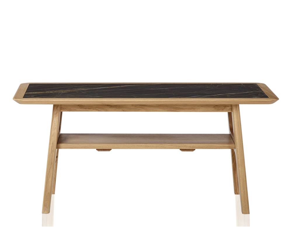 Table basse rectangulaire en chêne et céramique avec bois teinte naturelle plateau céramique effet marbre noir 100x50 cm Table basse rectangulaire en chêne et céramique avec bois teinte naturelle plateau céramique effet marbre noir 100x50 cm