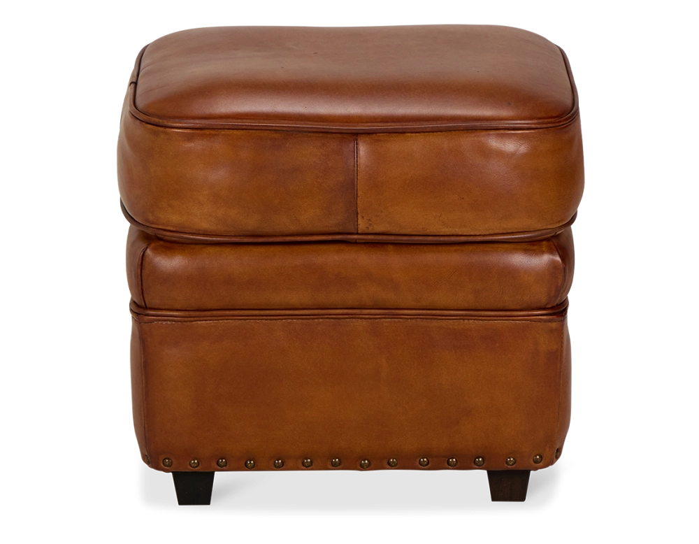 Pouf cuir marron clair bord clouté Pouf cuir marron clair bord clouté