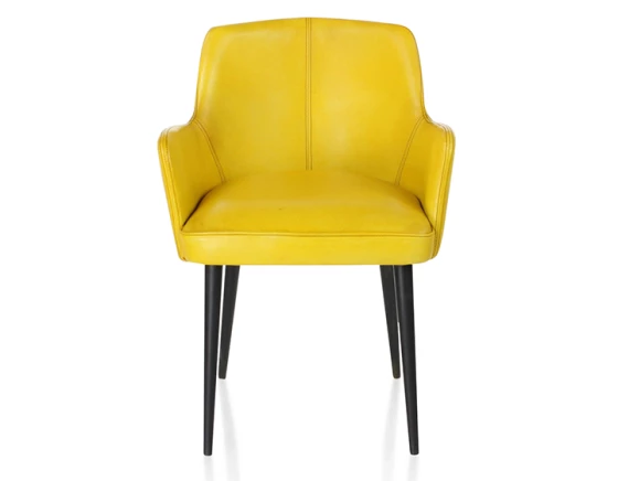 Chaise vintage avec accoudoirs cuir jaune - pieds noirs
