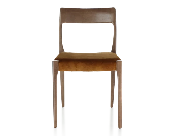 Chaise scandivave bois teinte marron foncé assise tissu velours bronze