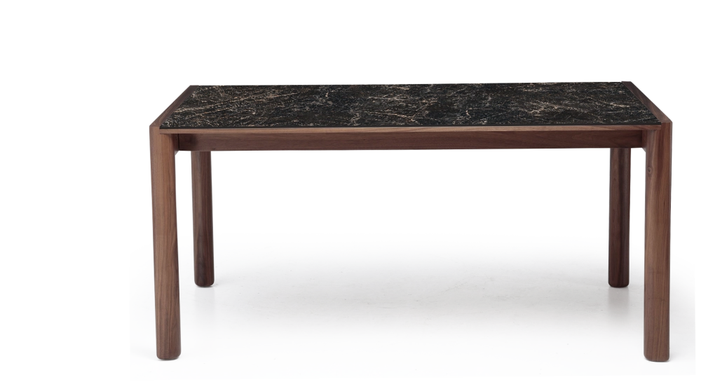 Extending table for 8 to 14 people in walnut and ceramic with ceramic extensions natural wood finish and black marble-effect ceramic m2 210x100 cm Extending table for 8 to 14 people in walnut and ceramic with ceramic extensions natural wood finish and black marble-effect ceramic m2 210x100 cm