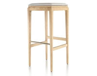 Tabouret de bar design H80 cm bois teinte naturelle assise tissu beige naturel Tabouret de bar design H80 cm bois teinte naturelle assise tissu beige naturel