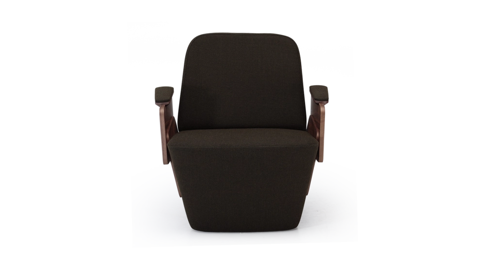 Fauteuil design avec accoudoirs noyer naturelle assise tissu gris anthracite Fauteuil design avec accoudoirs noyer naturelle assise tissu gris anthracite