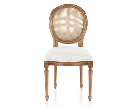 Chaise ancienne style Louis XVI dossier canné assise tissu boucle blanc
