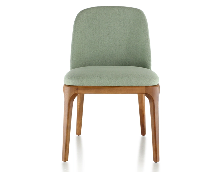 Designer chair Cherry-stained wood and sage green fabric Designer chair Cherry-stained wood and sage green fabric
