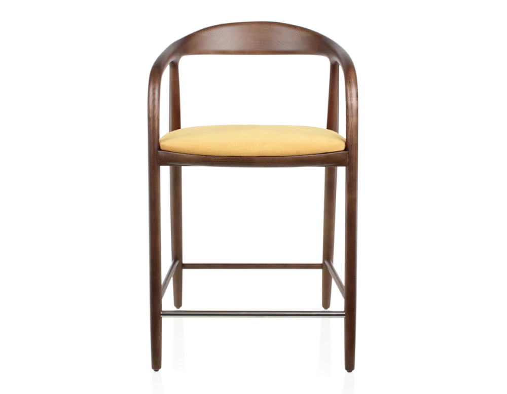 Tabouret de bar H60 cm bois teinte marron foncé et tissu jaune Tabouret de bar H60 cm bois teinte marron foncé et tissu jaune