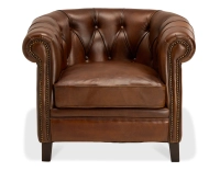 Fauteuil chesterfield cuir marron vintage accoudoirs cloutés Fauteuil chesterfield cuir marron vintage accoudoirs cloutés